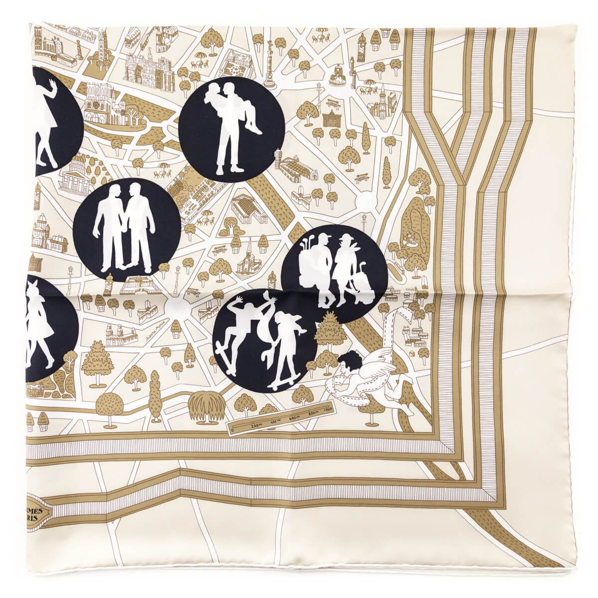 Hermes Beige Silk Les Nouveaux Amoureux de Paris Scarf 90 - Love that Bag etc - Preowned Authentic Designer Handbags & Preloved Fashions