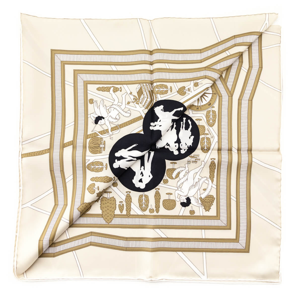 Hermes Beige Silk Les Nouveaux Amoureux de Paris Scarf 90 - Love that Bag etc - Preowned Authentic Designer Handbags & Preloved Fashions