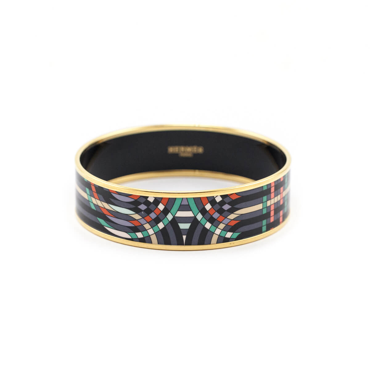 Hermes Black & Multicolored Enamel Wide Spirographie Bracelet - Love that Bag etc - Preowned Authentic Designer Handbags & Preloved Fashions