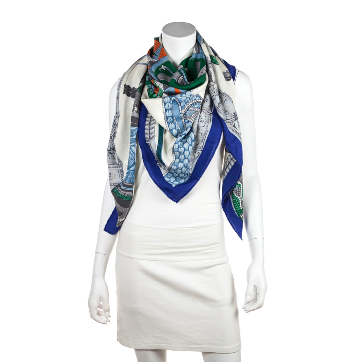 Hermes Blue & Green Cashmere Ceintures et Liens Shawl 140 - Love that Bag etc - Preowned Authentic Designer Handbags & Preloved Fashions