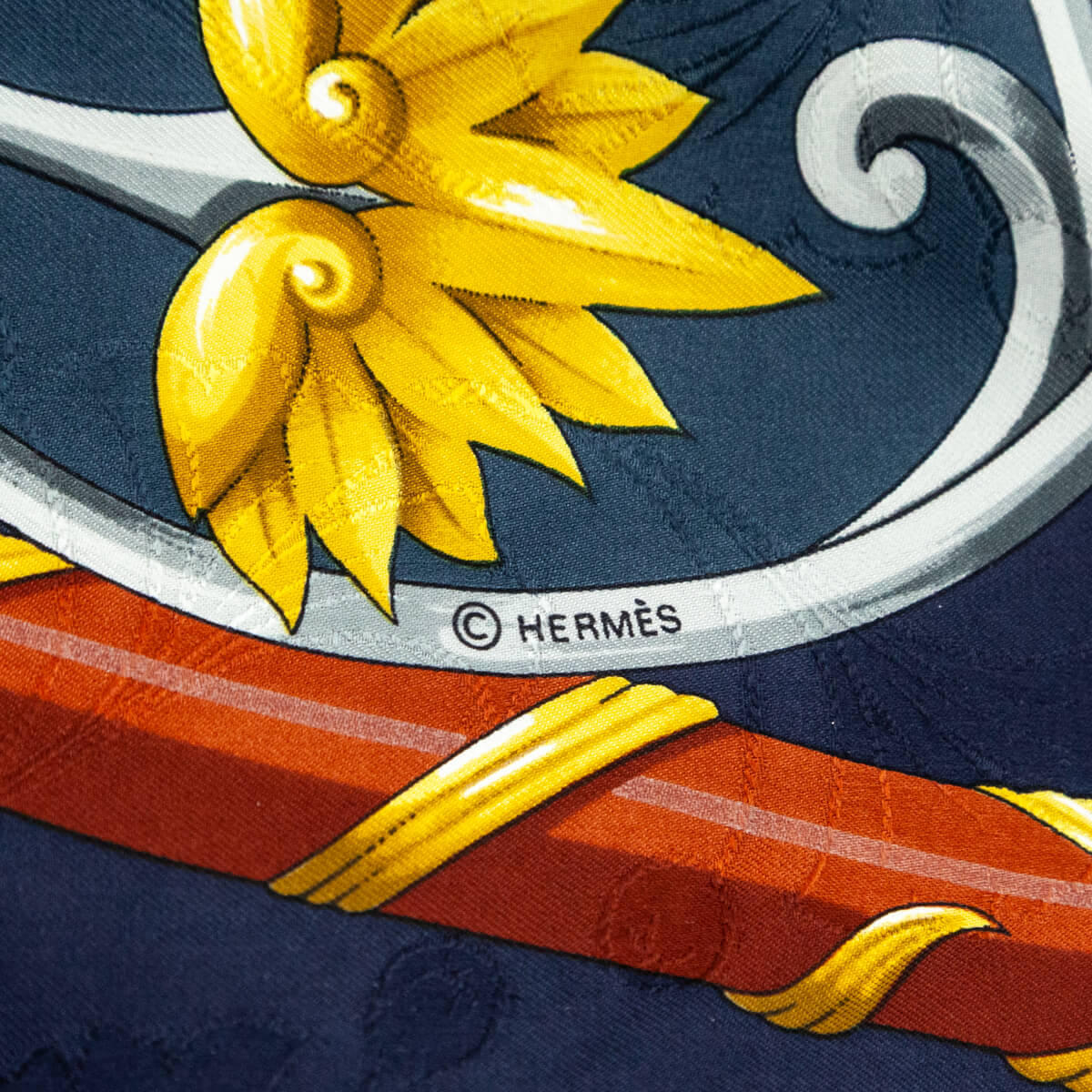 Hermes Blue & Gold Daimyo Princes Du Soleil Levant Jacquard Silk Scarf - Love that Bag etc - Preowned Authentic Designer Handbags & Preloved Fashions