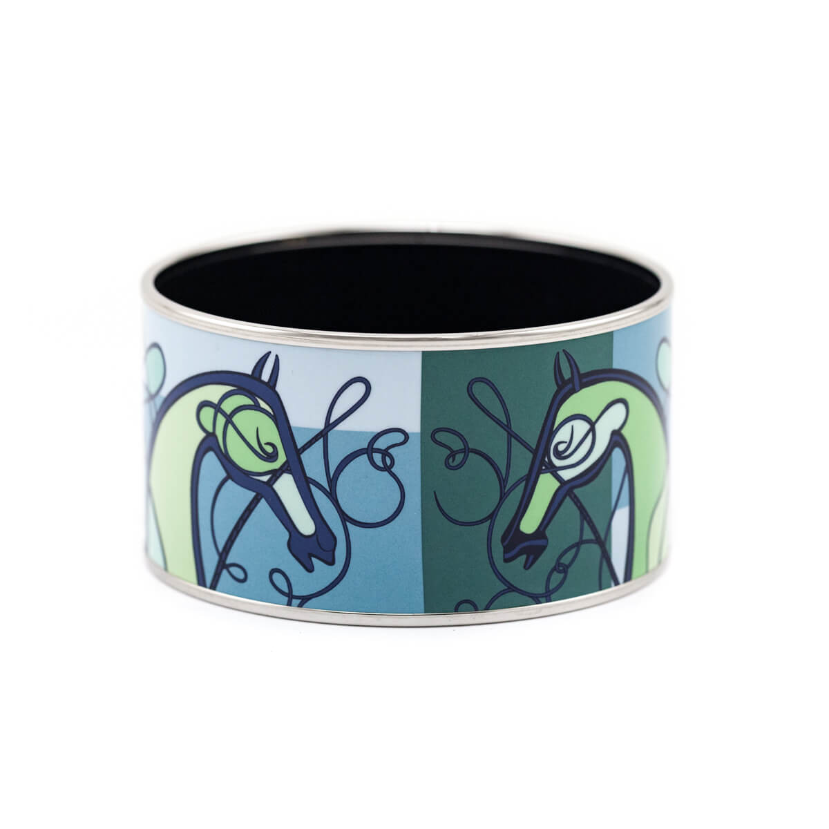 Hermes Blue & Green Enamel Extra Wide Coup De Fouet Bracelet - Love that Bag etc - Preowned Authentic Designer Handbags & Preloved Fashions