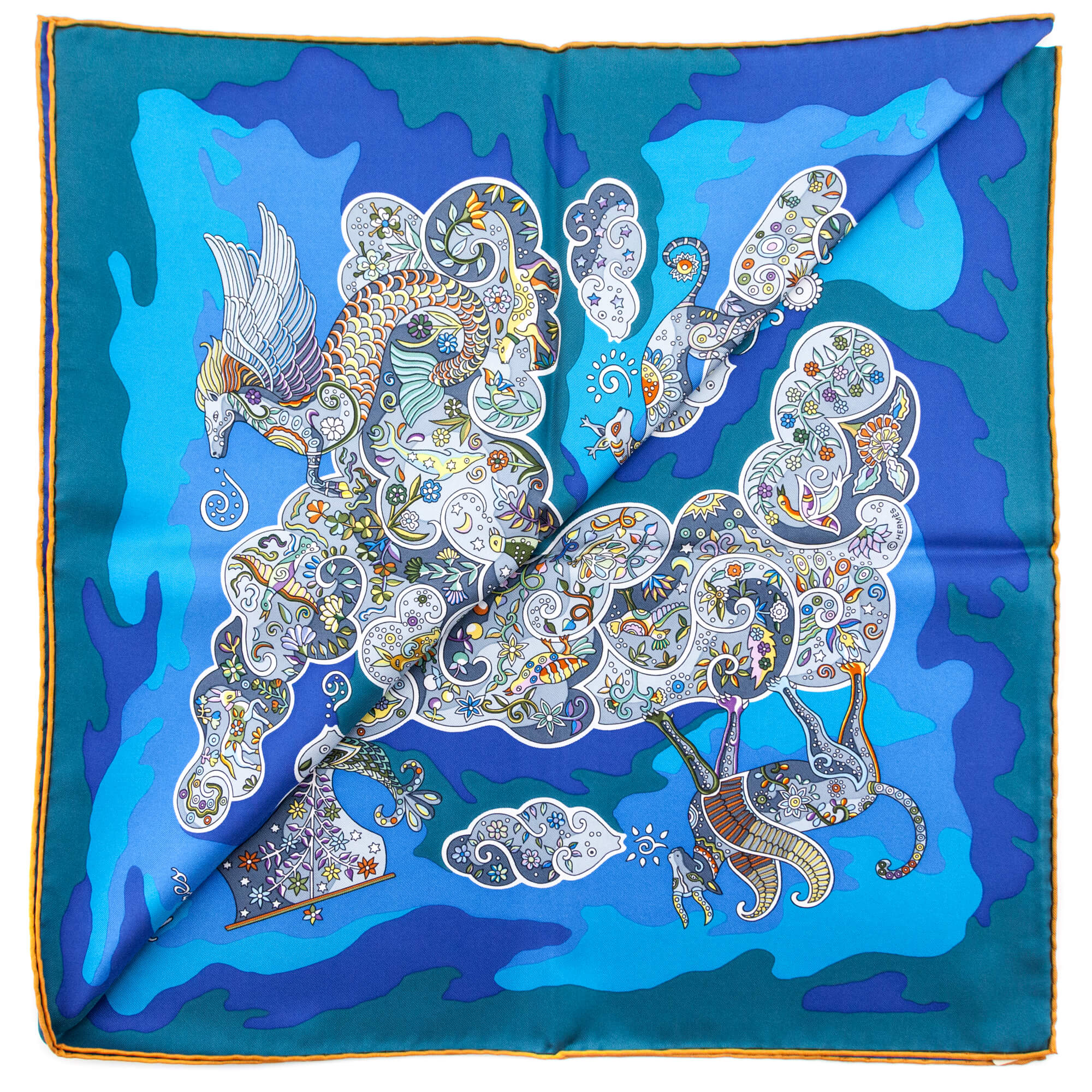 Hermes Blue Silk Nuees Imaginaires Scarf 90 - Love that Bag etc - Preowned Authentic Designer Handbags & Preloved Fashions