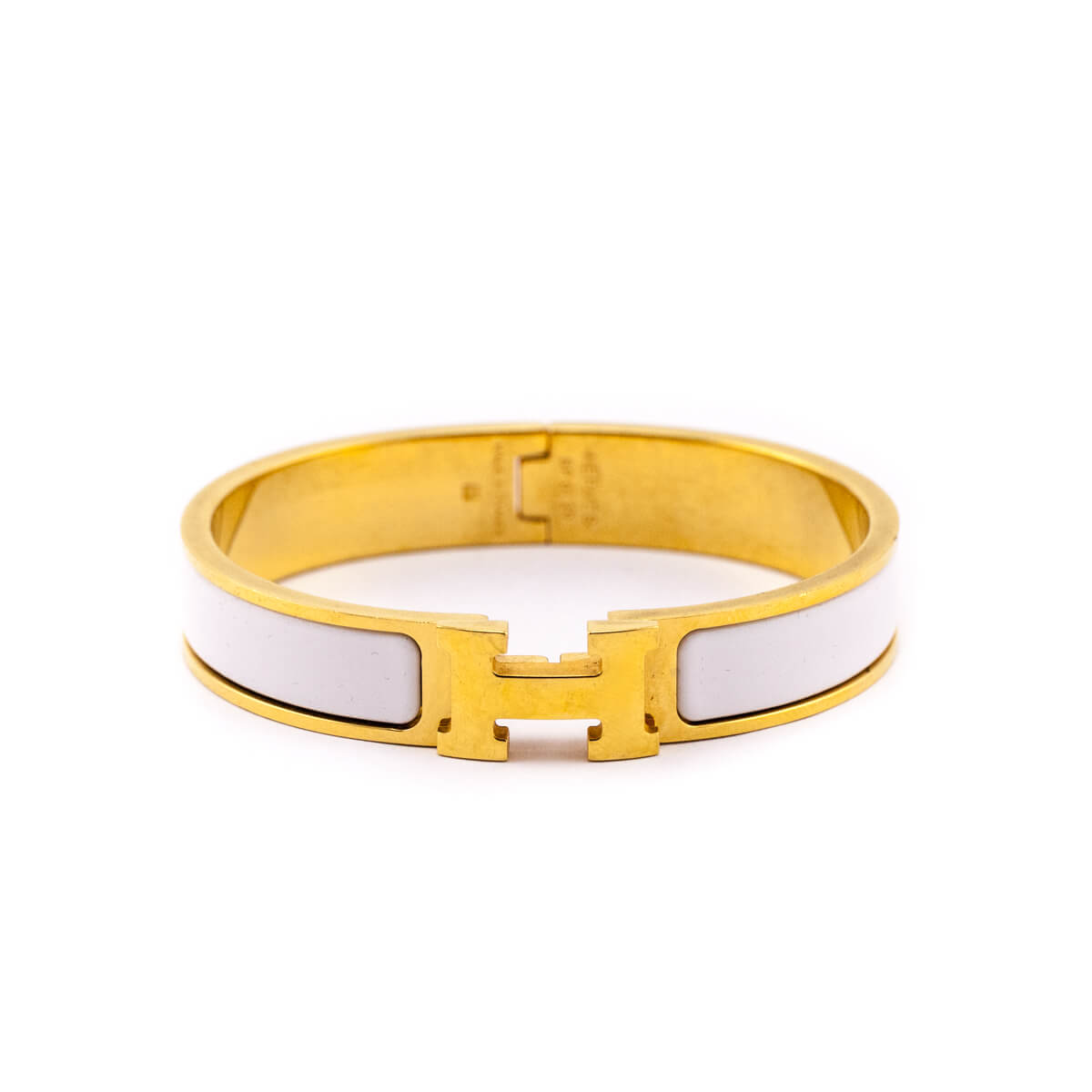 Hermes Gold & White Enamel Thin Clic H Bracelet GM - Love that Bag etc - Preowned Authentic Designer Handbags & Preloved Fashions