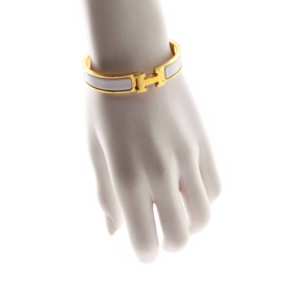 Hermes Gold & White Enamel Thin Clic H Bracelet GM - Love that Bag etc - Preowned Authentic Designer Handbags & Preloved Fashions