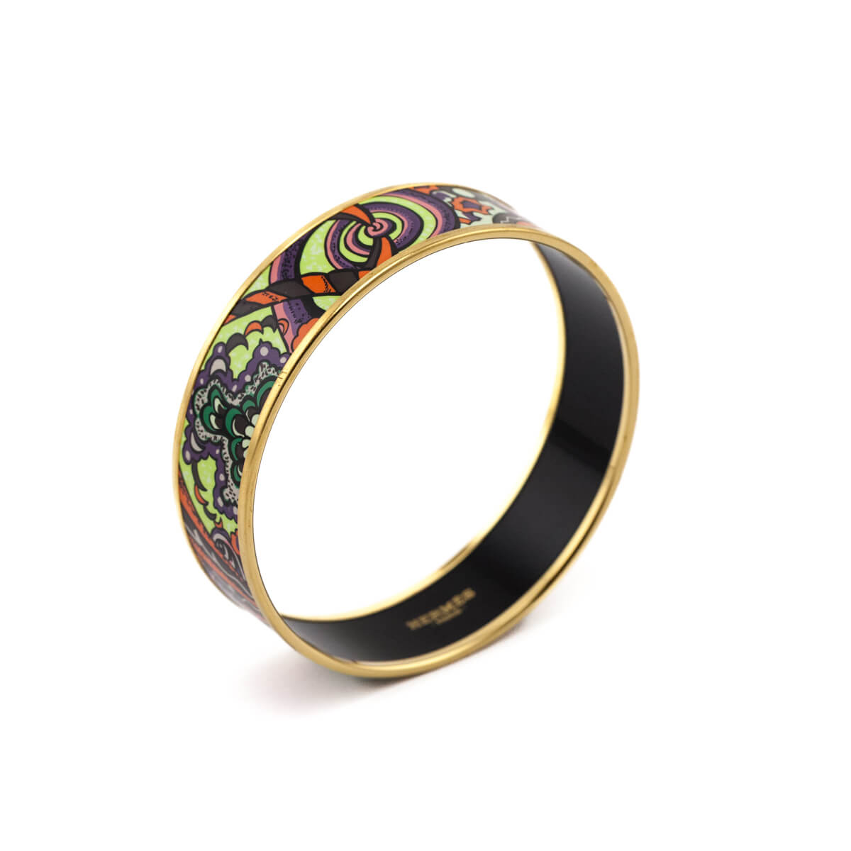 Hermes Green & Orange Enamel Wide L'Ivresse De L'Infini Bracelet - Love that Bag etc - Preowned Authentic Designer Handbags & Preloved Fashions