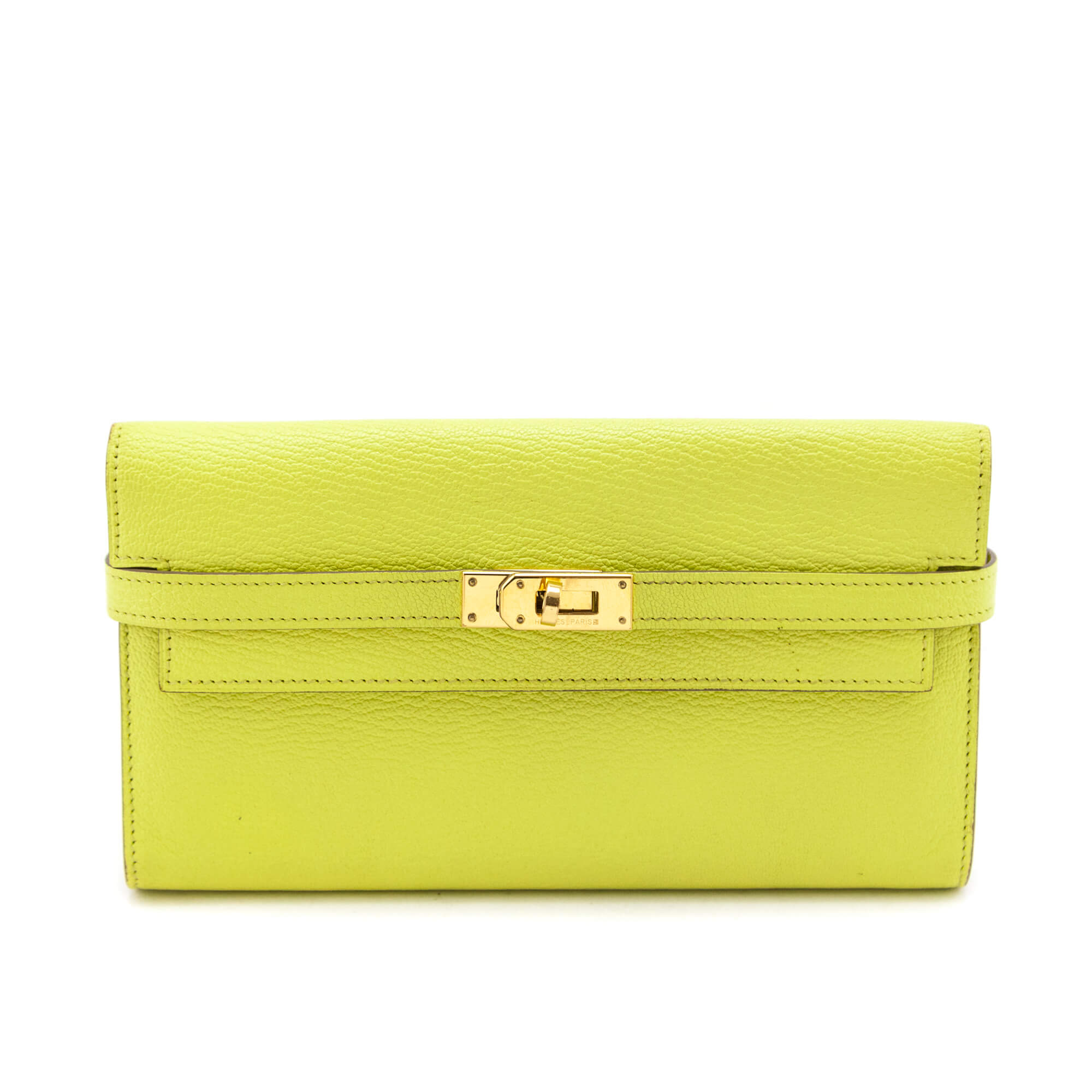 Hermes Lime Chevre Mysore Kelly Longue Wallet - Love that Bag etc - Preowned Authentic Designer Handbags & Preloved Fashions