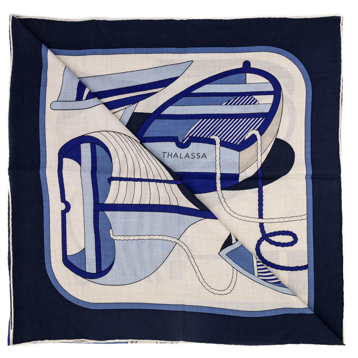 Hermes Navy & Natural Cashmere Thalassa Shawl 140 - Love that Bag etc - Preowned Authentic Designer Handbags & Preloved Fashions