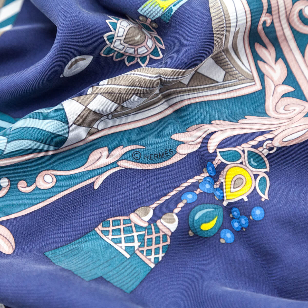 Hermes Navy & Yellow Silk Wash Coupe de Gala Scarf - Love that Bag etc - Preowned Authentic Designer Handbags & Preloved Fashions