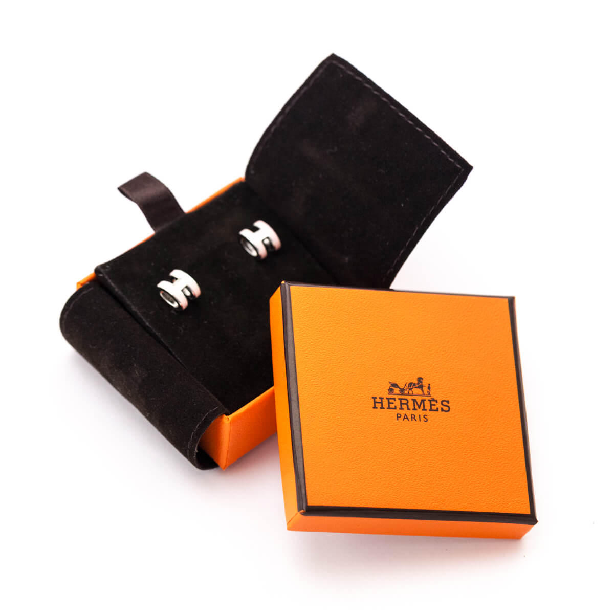 Hermes Palladium Rose Lacquered Mini Pop H Earrings - Love that Bag etc - Preowned Authentic Designer Handbags & Preloved Fashions