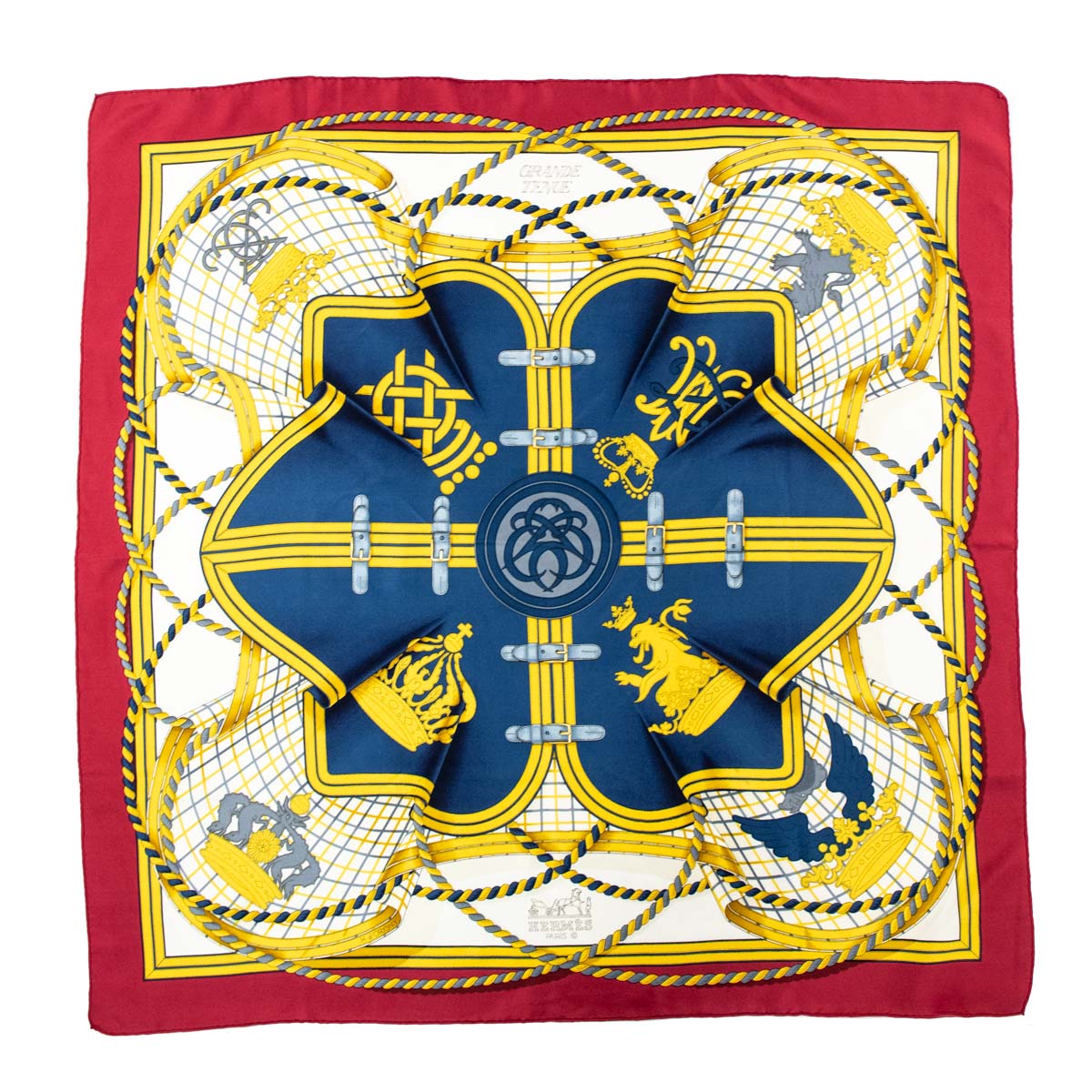 Hermes Red & Blue Grande Tenue Silk Scarf - Love that Bag etc - Preowned Authentic Designer Handbags & Preloved Fashions