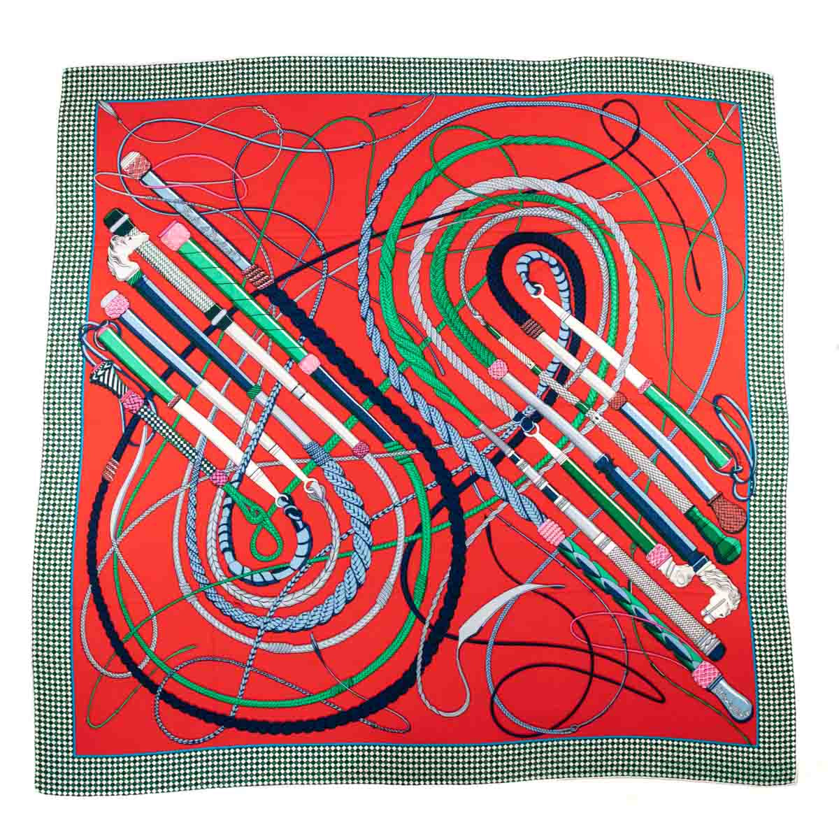 Hermes Red & Green Fouets et Badines Cashmere Shawl 140 - Love that Bag etc - Preowned Authentic Designer Handbags & Preloved Fashions