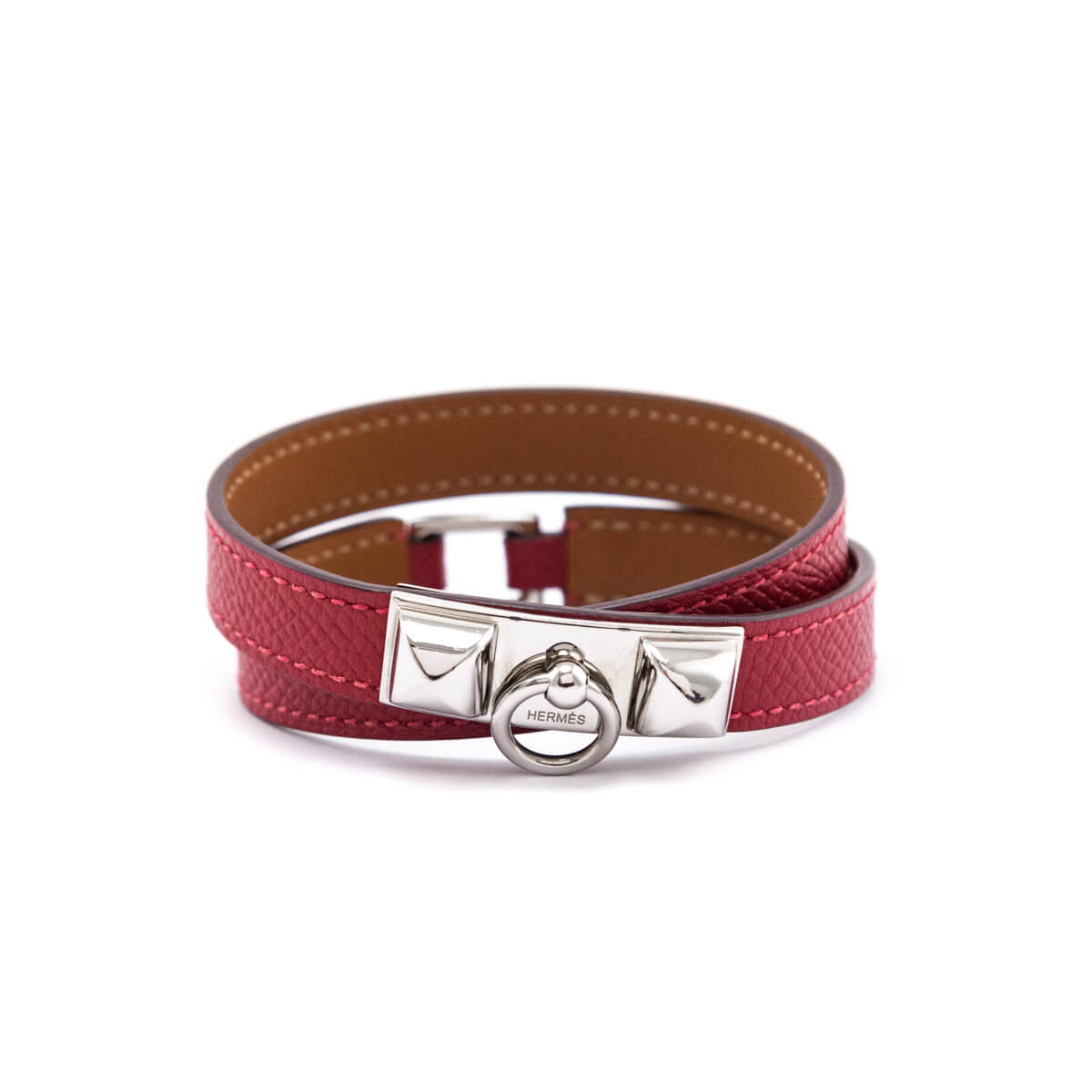 Hermes Red Rivale Epsom Double Tour Bracelet Size L - Love that Bag etc - Preowned Authentic Designer Handbags & Preloved Fashions