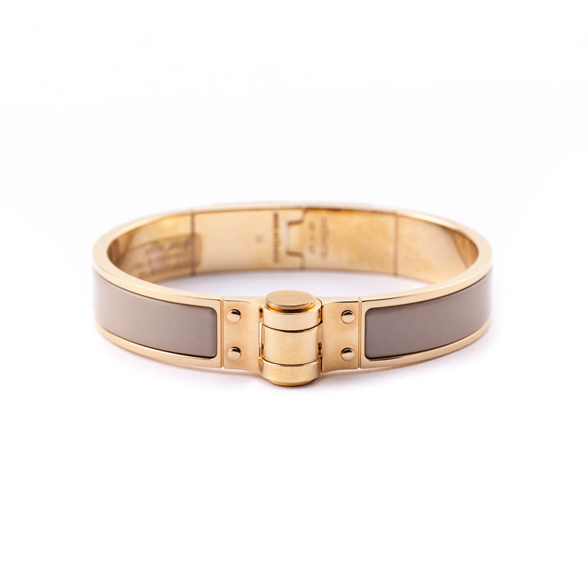 Hermes Rose Gold & Taupe Enamel Hinged Bracelet Size M - Love that Bag etc - Preowned Authentic Designer Handbags & Preloved Fashions