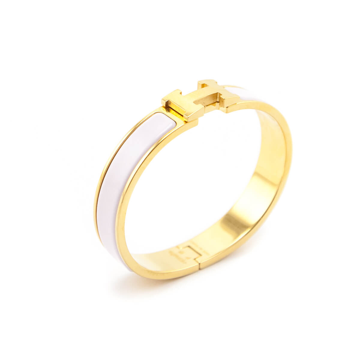 Hermes White Enamel Clic H Narrow Bracelet - Love that Bag etc - Preowned Authentic Designer Handbags & Preloved Fashions