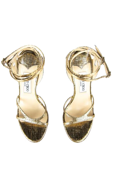 Jimmy Choo Gold Crackled Leather High Heel Sandals Size US 7.5 | EU 37.5 - Love that Bag etc - Preowned Authentic Designer Handbags & Preloved Fashions