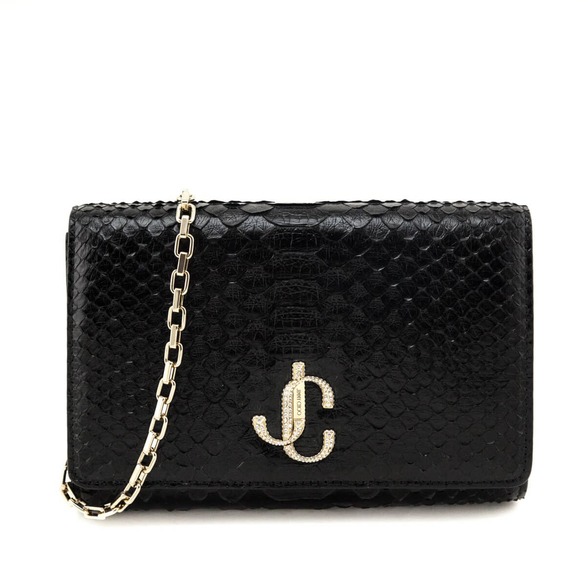 Jimmy Choo Black Python Varenne Chain Clutch - Love that Bag etc - Preowned Authentic Designer Handbags & Preloved Fashions