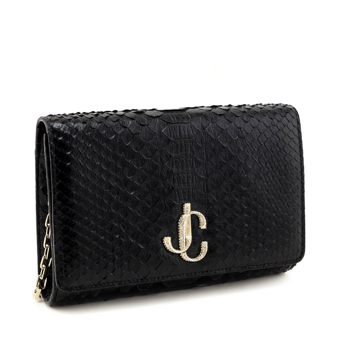 Jimmy Choo Black Python Varenne Chain Clutch - Love that Bag etc - Preowned Authentic Designer Handbags & Preloved Fashions