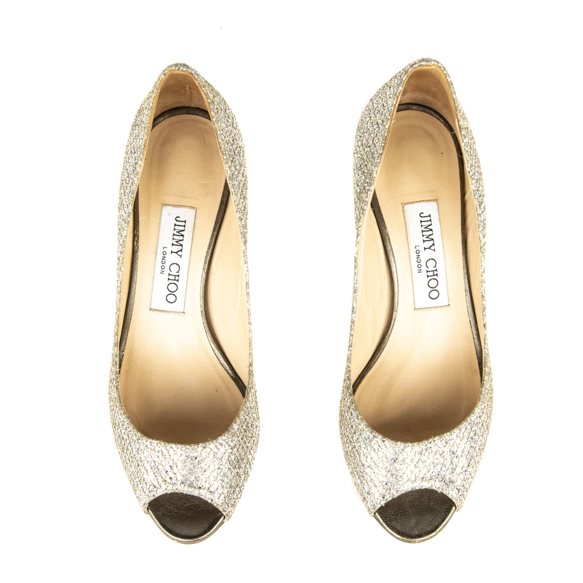 Jimmy Choo Champagne Metallic Peep Toe Pumps Size US 5 | EU 35 - Love that Bag etc - Preowned Authentic Designer Handbags & Preloved Fashions