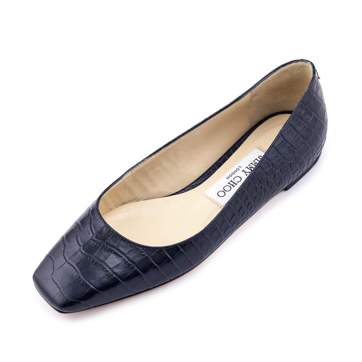 Jimmy Choo Navy Croc Effect Mirele Ballet Flats Size US 5 | EU 35 - Love that Bag etc - Preowned Authentic Designer Handbags & Preloved Fashions