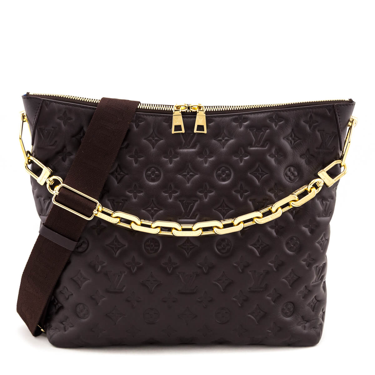 Louis Vuitton Chocolate Calfskin Embossed Monogram Coussin Hobo MM - Love that Bag etc - Preowned Authentic Designer Handbags & Preloved Fashions