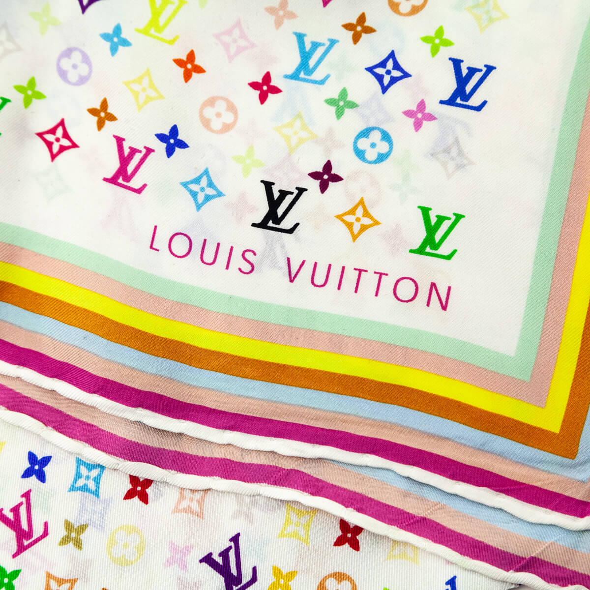 Louis Vuitton White Monogram Multicolor Silk Scarf - Love that Bag etc - Preowned Authentic Designer Handbags & Preloved Fashions