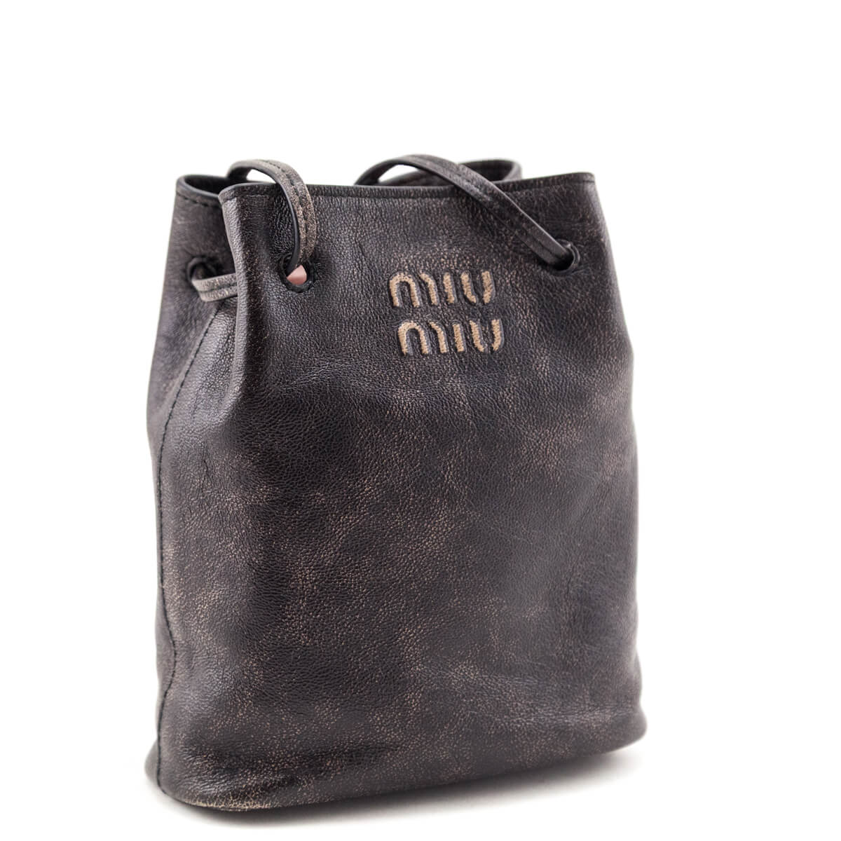 Miu Miu Coffee Distressed Nappa Pouch - Love that Bag etc - Preowned Authentic Designer Handbags & Preloved Fashions