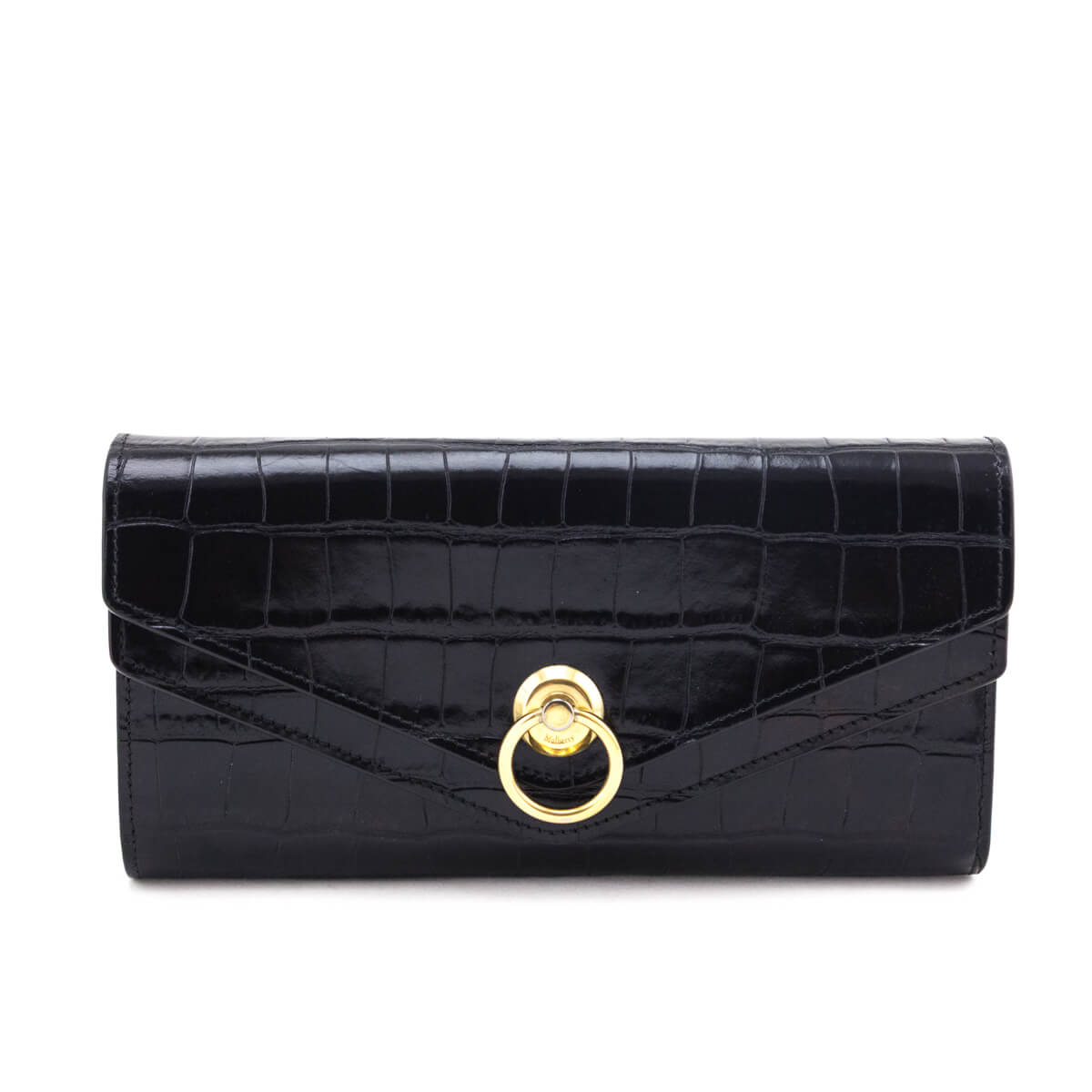 Mulberry Black Croc Embossed Glazed Leather Harlow Wallet - Love that Bag etc - Preowned Authentic Designer Handbags & Preloved Fashions