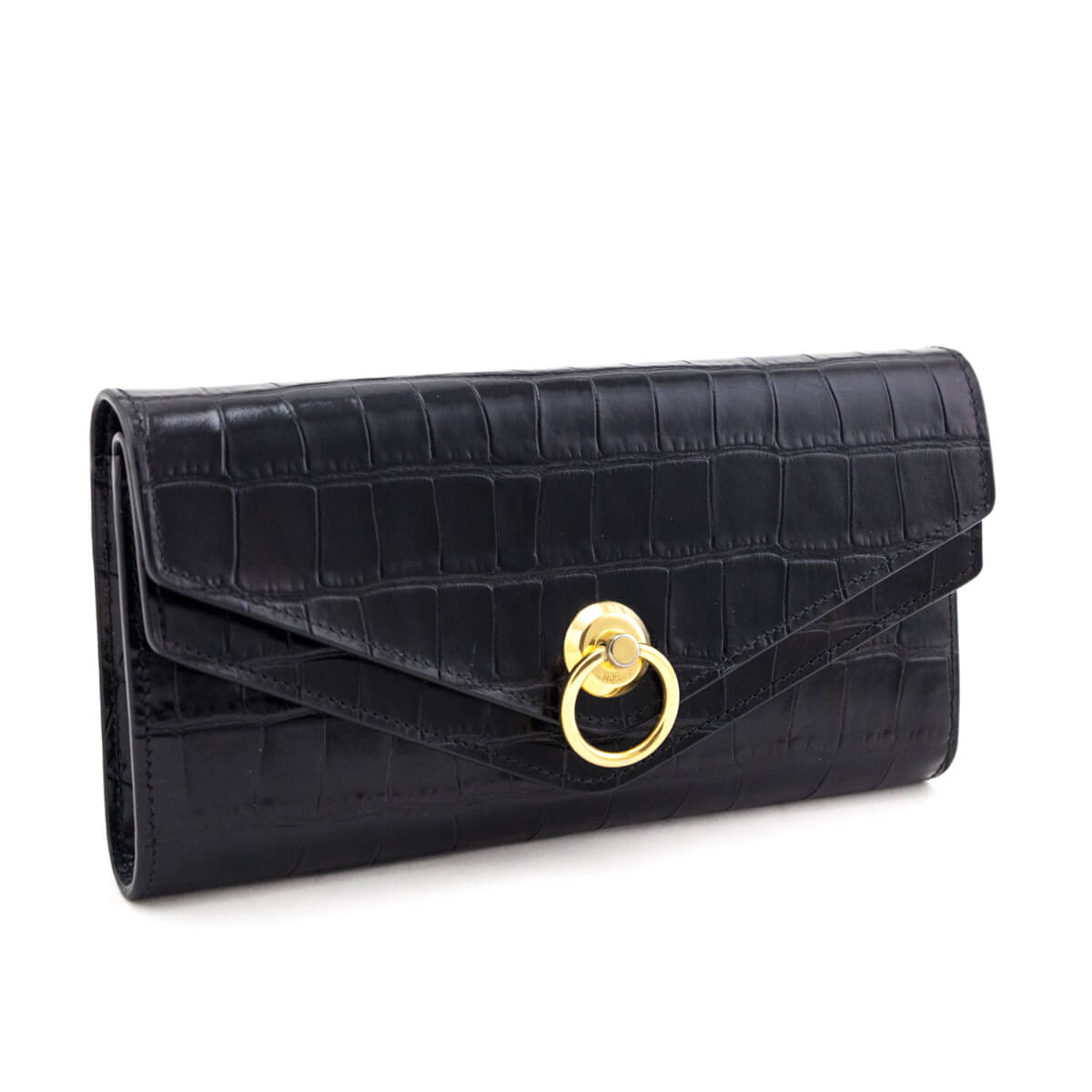 Mulberry Black Croc Embossed Glazed Leather Harlow Wallet - Love that Bag etc - Preowned Authentic Designer Handbags & Preloved Fashions