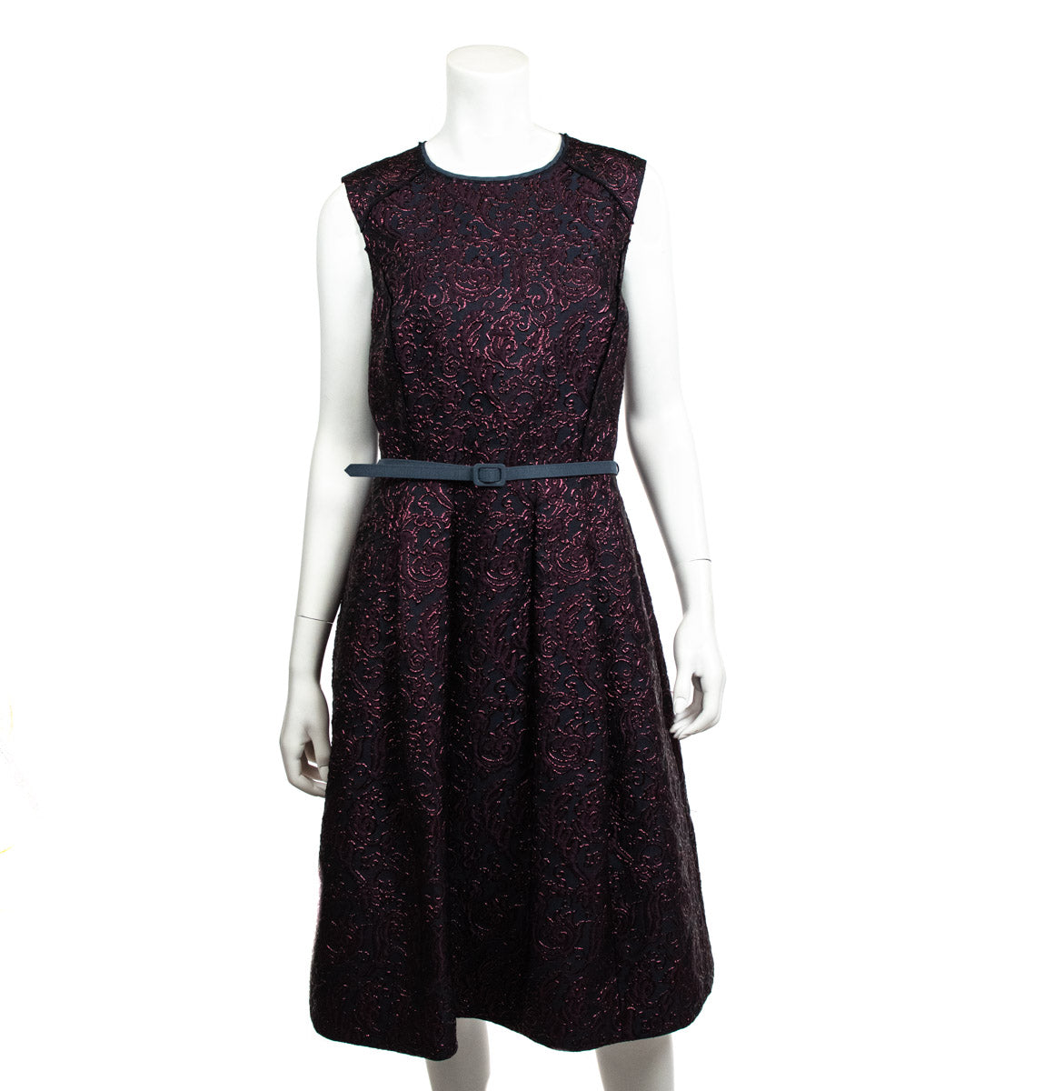 Oscar de la Renta Burgundy & Black Brocade Dress Size XL | US 12 - Love that Bag etc - Preowned Authentic Designer Handbags & Preloved Fashions