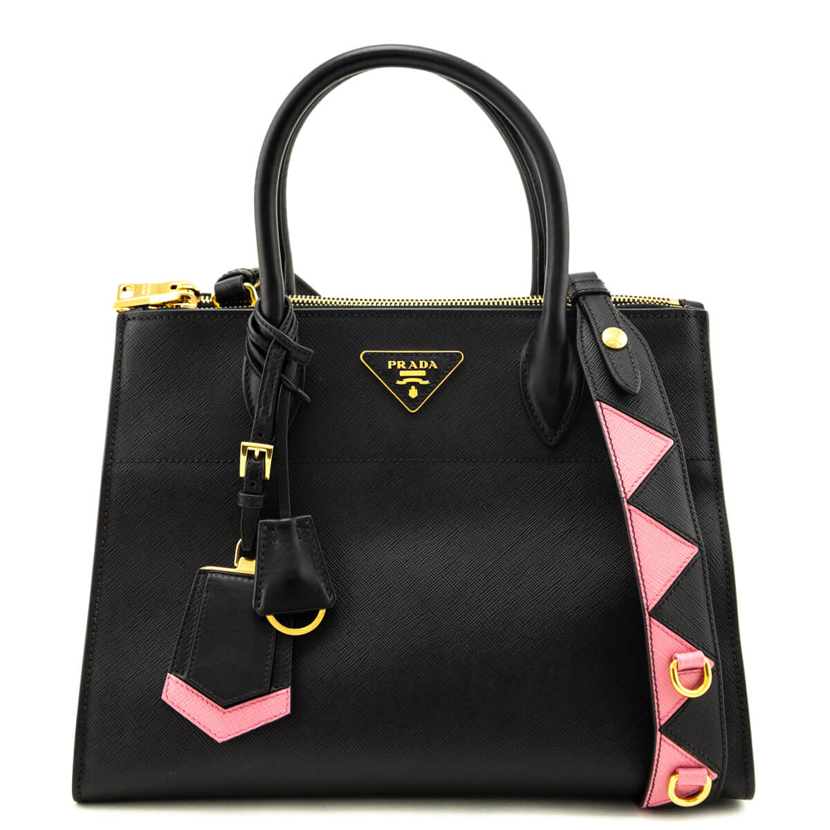 Prada Black & Begonia Saffiano & City Calfskin Greche Paradigme Bag - Love that Bag etc - Preowned Authentic Designer Handbags & Preloved Fashions
