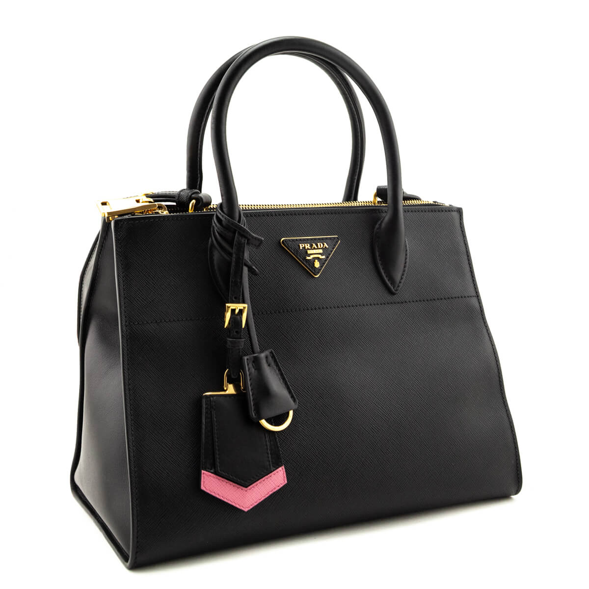 Prada Black & Begonia Saffiano & City Calfskin Greche Paradigme Bag - Love that Bag etc - Preowned Authentic Designer Handbags & Preloved Fashions