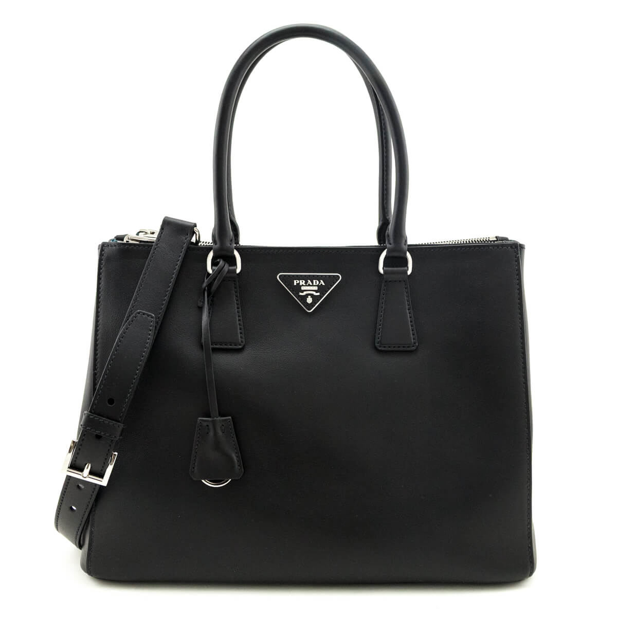 Prada Black City Calf Medium Galleria Double Zip Tote - Love that Bag etc - Preowned Authentic Designer Handbags & Preloved Fashions