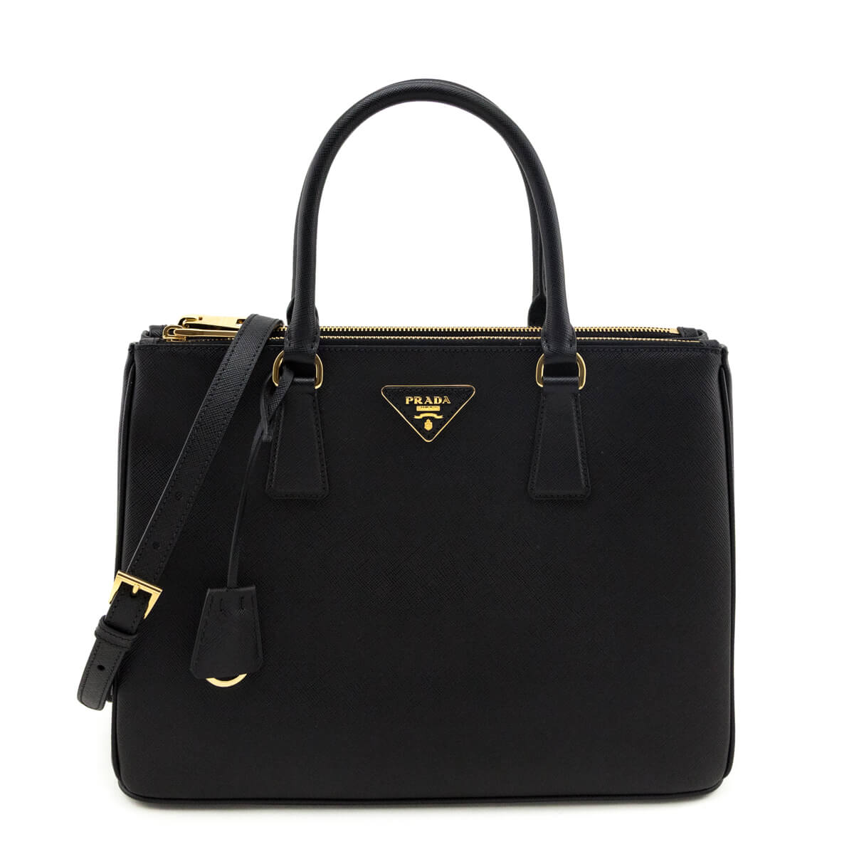 Prada Black Saffiano Lux Medium Galleria Double Zip Tote - Love that Bag etc - Preowned Authentic Designer Handbags & Preloved Fashions