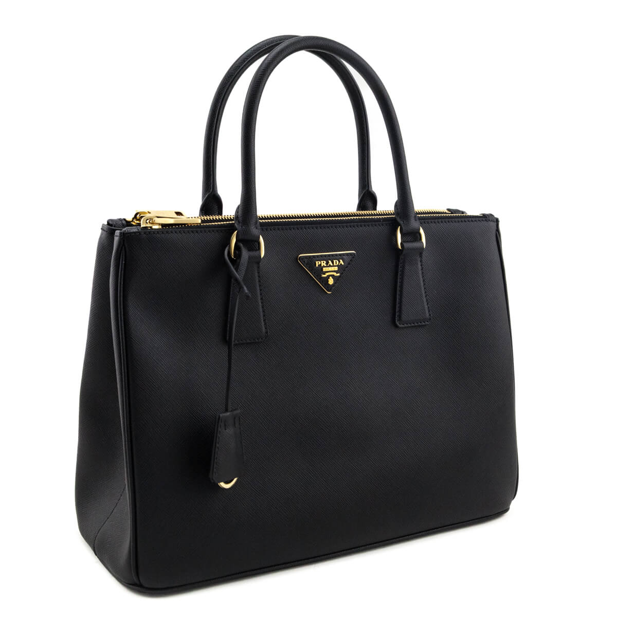 Prada Black Saffiano Lux Medium Galleria Double Zip Tote - Love that Bag etc - Preowned Authentic Designer Handbags & Preloved Fashions