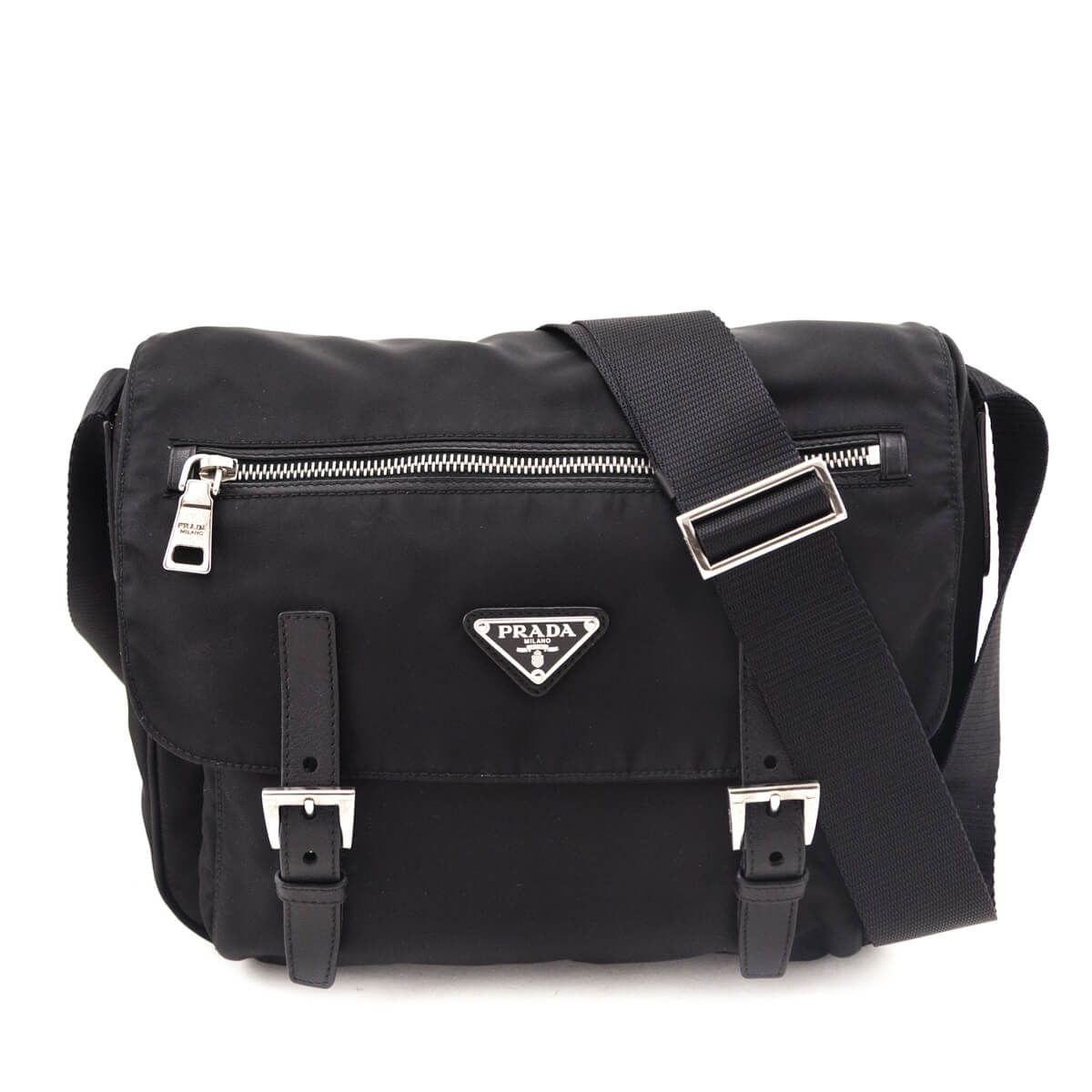 Prada Black Tessuto Nylon Double Buckle Small Messenger Bag - Love that Bag etc - Preowned Authentic Designer Handbags & Preloved Fashions