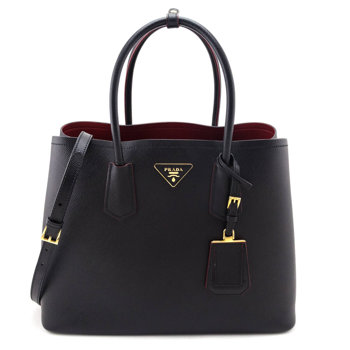 Prada Nero Fuoco Saffiano Cuir Medium Double Bag - Love that Bag etc - Preowned Authentic Designer Handbags & Preloved Fashions