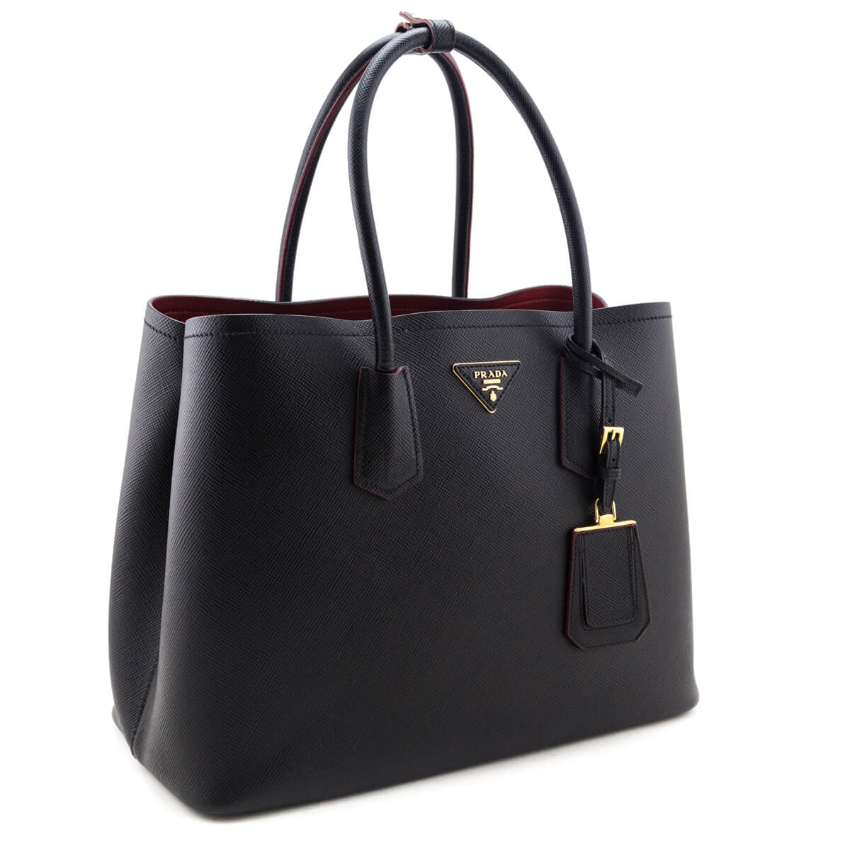 Prada Nero Fuoco Saffiano Cuir Medium Double Bag - Love that Bag etc - Preowned Authentic Designer Handbags & Preloved Fashions