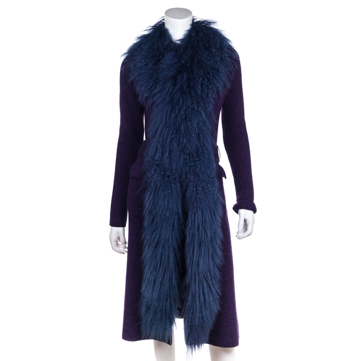 Prada Purple Knit Mongolian Lamb Embellished Belted Cardigan Size XS | IT 38 - Love that Bag etc - Preowned Authentic Designer Handbags & Preloved Fashions