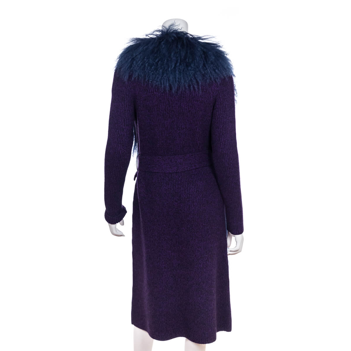 Prada Purple Knit Mongolian Lamb Embellished Belted Cardigan Size XS | IT 38 - Love that Bag etc - Preowned Authentic Designer Handbags & Preloved Fashions