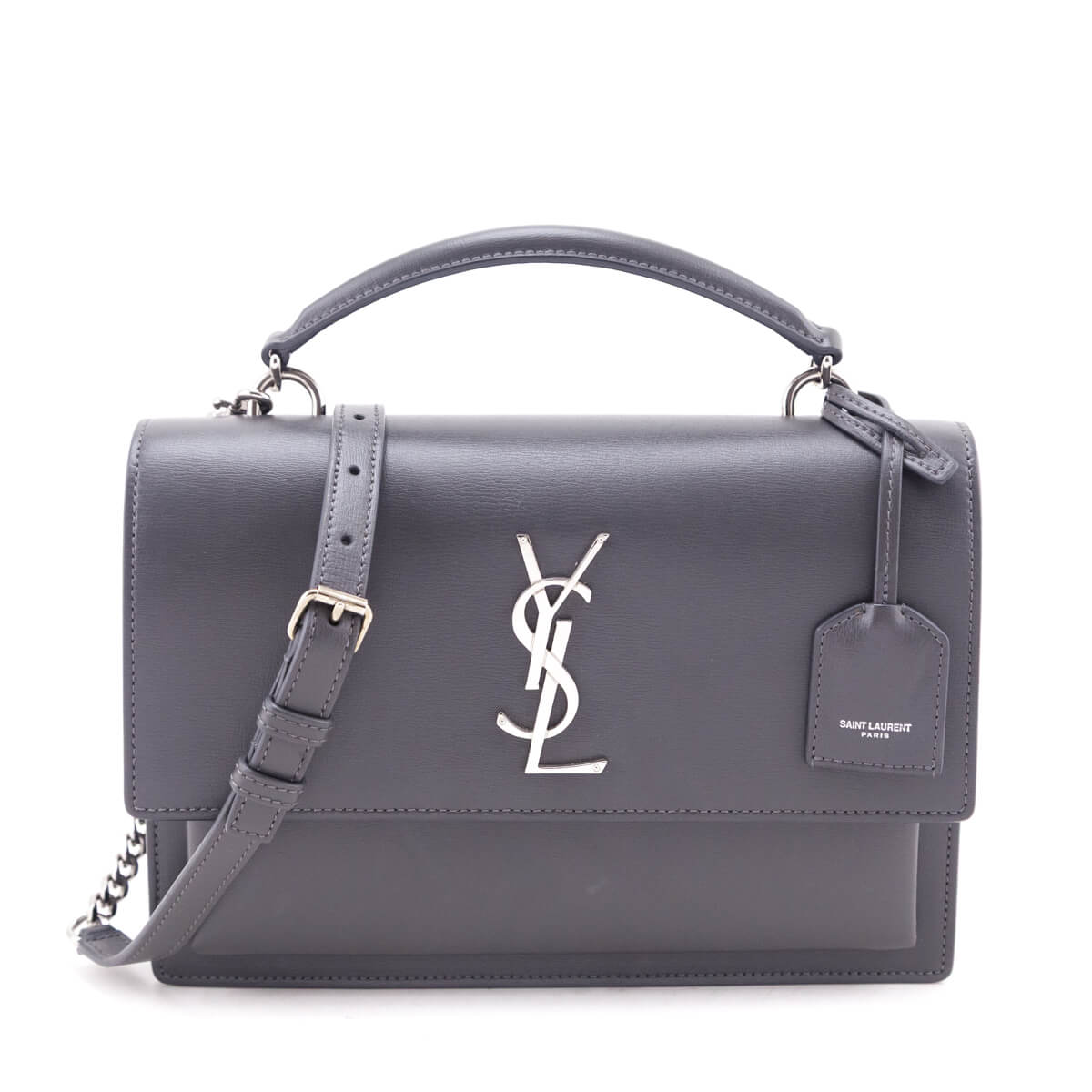 Saint Laurent Anthracite Smooth Calfskin Medium Monogram Sunset Satchel - Love that Bag etc - Preowned Authentic Designer Handbags & Preloved Fashions