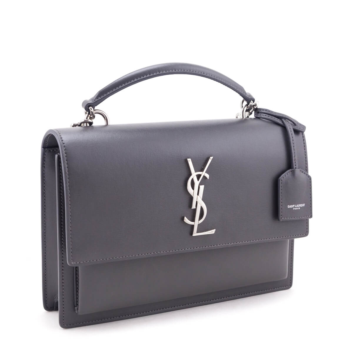 Saint Laurent Anthracite Smooth Calfskin Medium Monogram Sunset Satchel - Love that Bag etc - Preowned Authentic Designer Handbags & Preloved Fashions