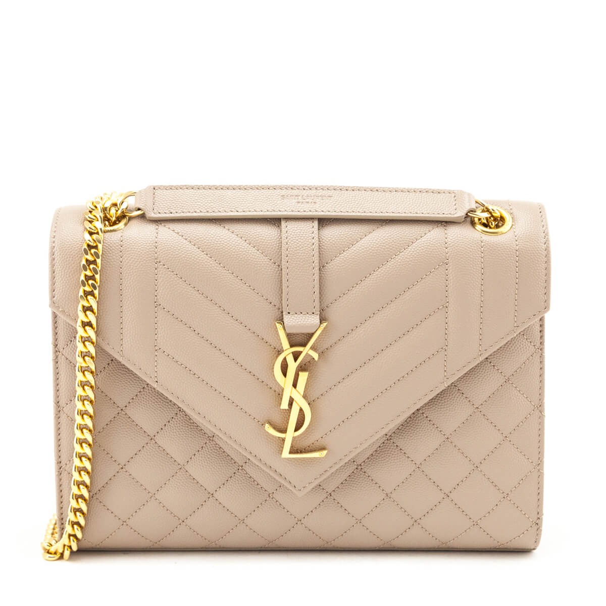 Saint Laurent Beige Grain De Poudre Mixed Matelasse Triquilt Medium Monogram Satchel - Love that Bag etc - Preowned Authentic Designer Handbags & Preloved Fashions