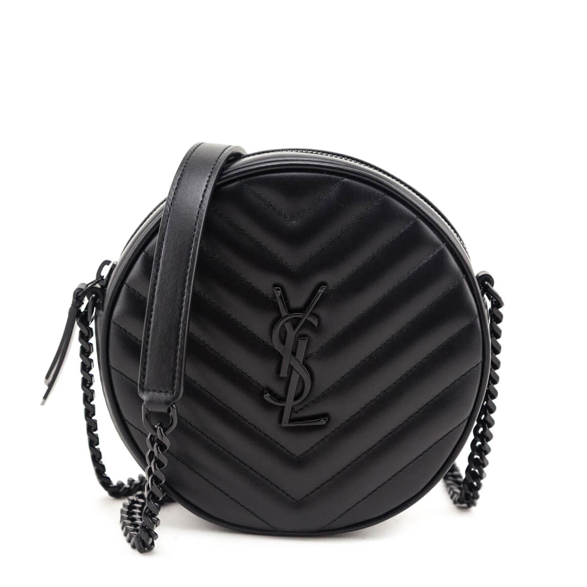 Saint Laurent Black Calfskin Matelasse Chevron Round Vinyle Camera Bag - Love that Bag etc - Preowned Authentic Designer Handbags & Preloved Fashions