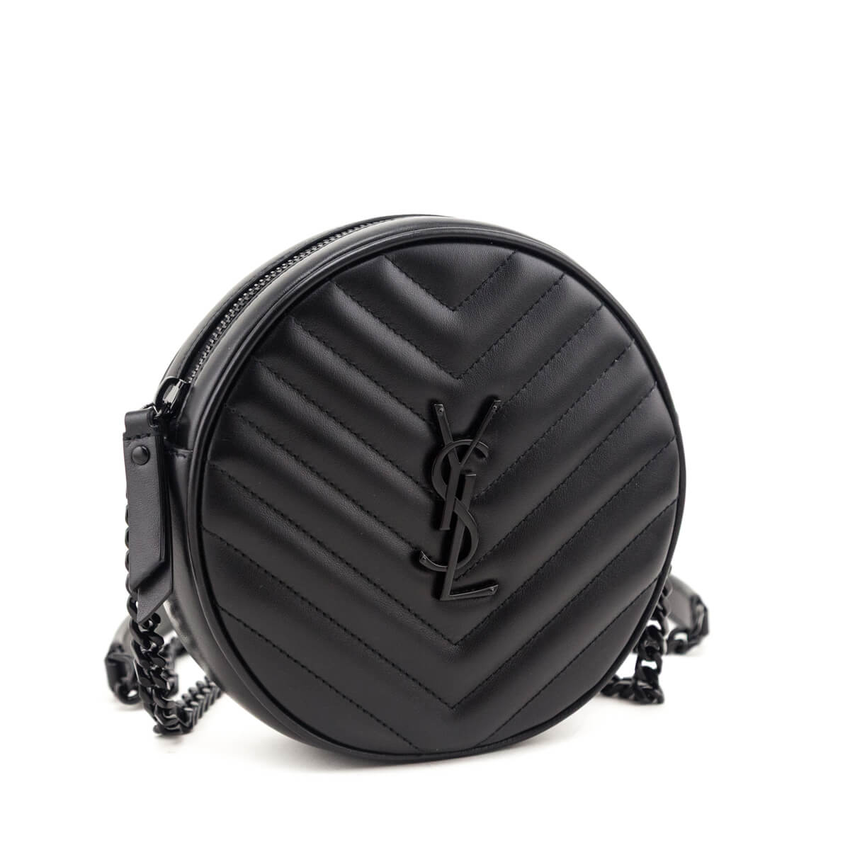 Saint Laurent Black Calfskin Matelasse Chevron Round Vinyle Camera Bag - Love that Bag etc - Preowned Authentic Designer Handbags & Preloved Fashions