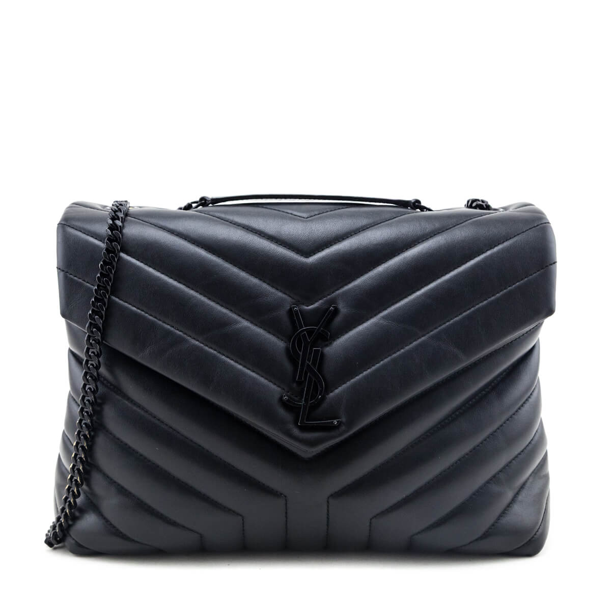 Saint Laurent Black Calfskin Y Quilted Monogram Medium Loulou Chain Satchel - Love that Bag etc - Preowned Authentic Designer Handbags & Preloved Fashions