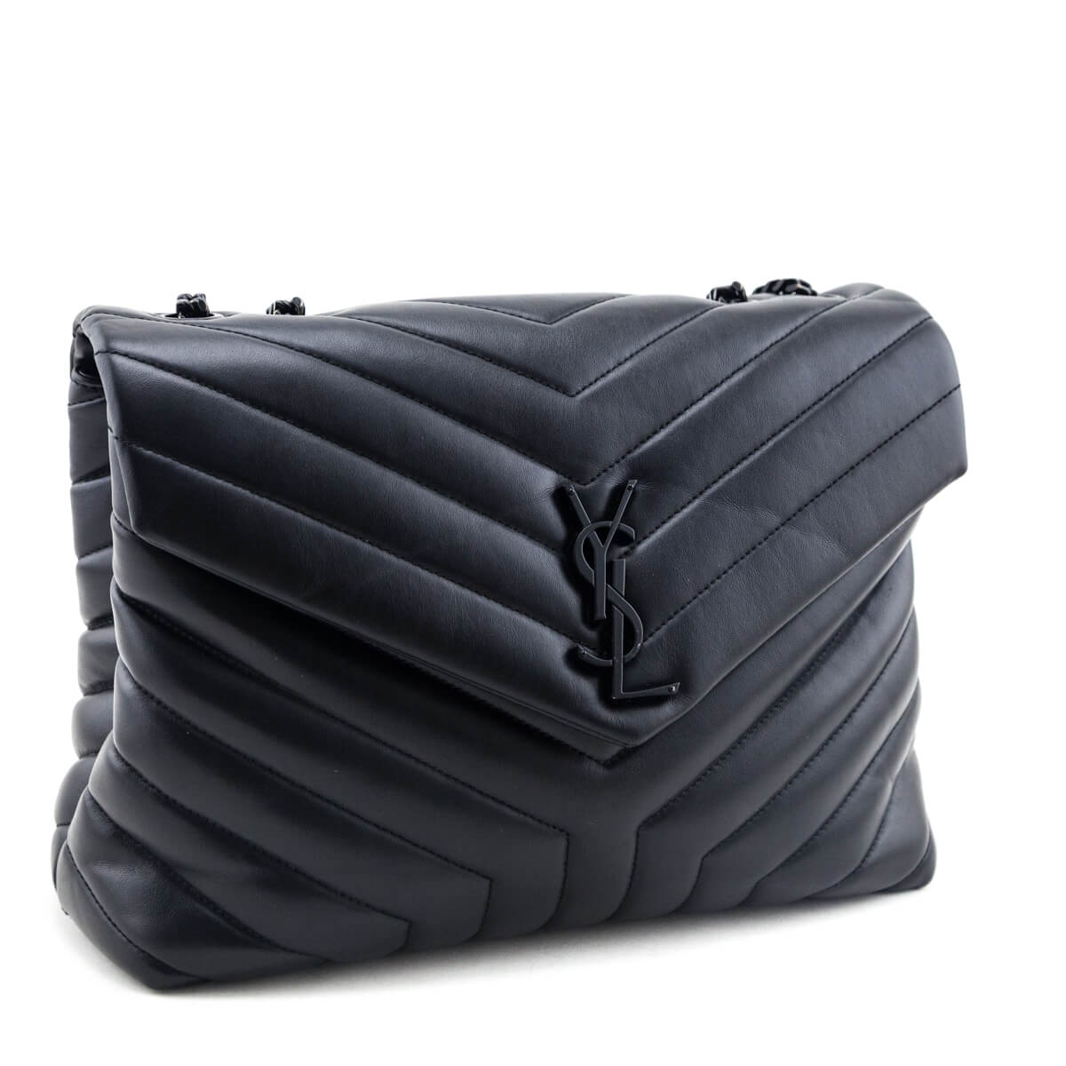 Saint Laurent Black Calfskin Y Quilted Monogram Medium Loulou Chain Satchel - Love that Bag etc - Preowned Authentic Designer Handbags & Preloved Fashions