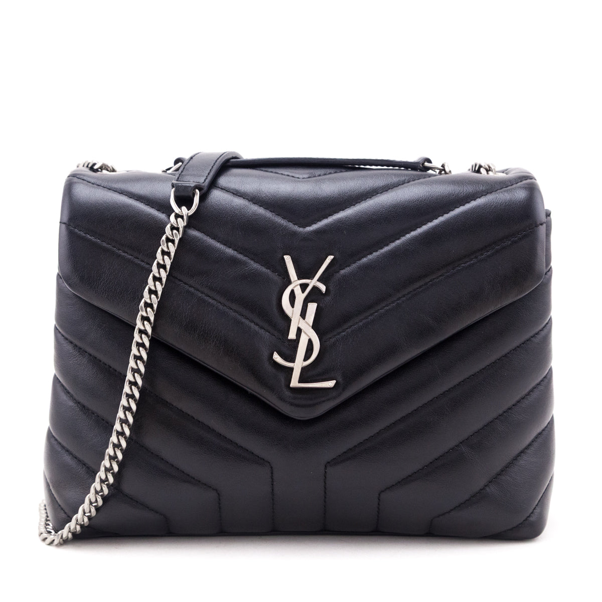 Saint Laurent Black Calfskin Y Quilted Monogram Small Loulou Chain Satchel - Love that Bag etc - Preowned Authentic Designer Handbags & Preloved Fashions
