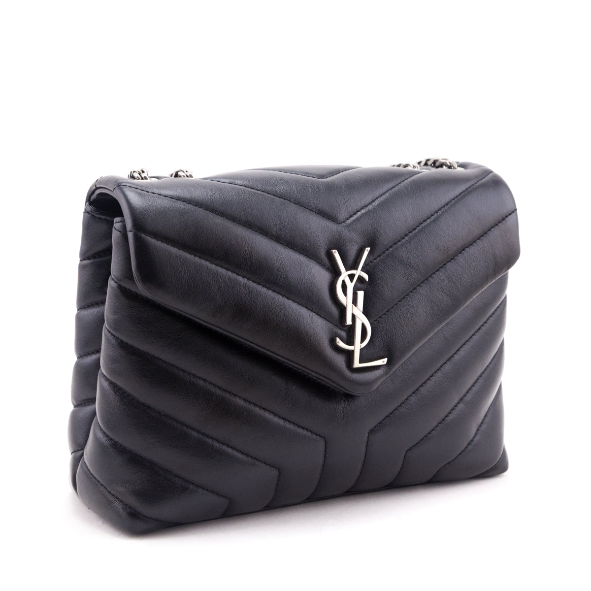 Saint Laurent Black Calfskin Y Quilted Monogram Small Loulou Chain Satchel - Love that Bag etc - Preowned Authentic Designer Handbags & Preloved Fashions