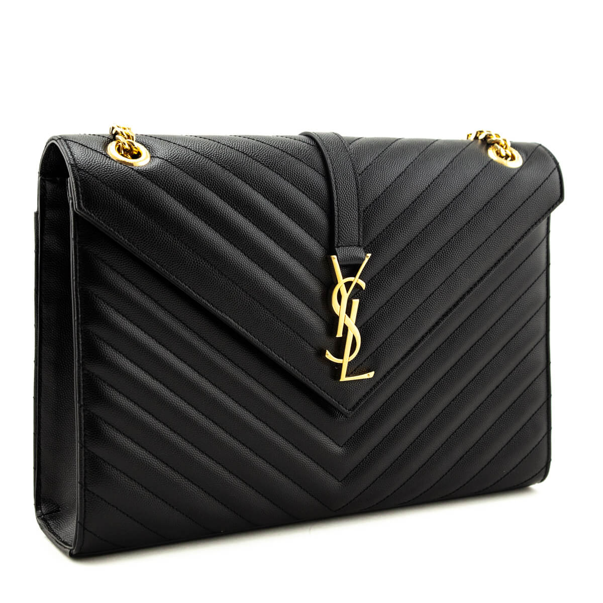 Saint Laurent Black Grain De Poudre Matelasse Chevron Large Monogram Satchel - Love that Bag etc - Preowned Authentic Designer Handbags & Preloved Fashions